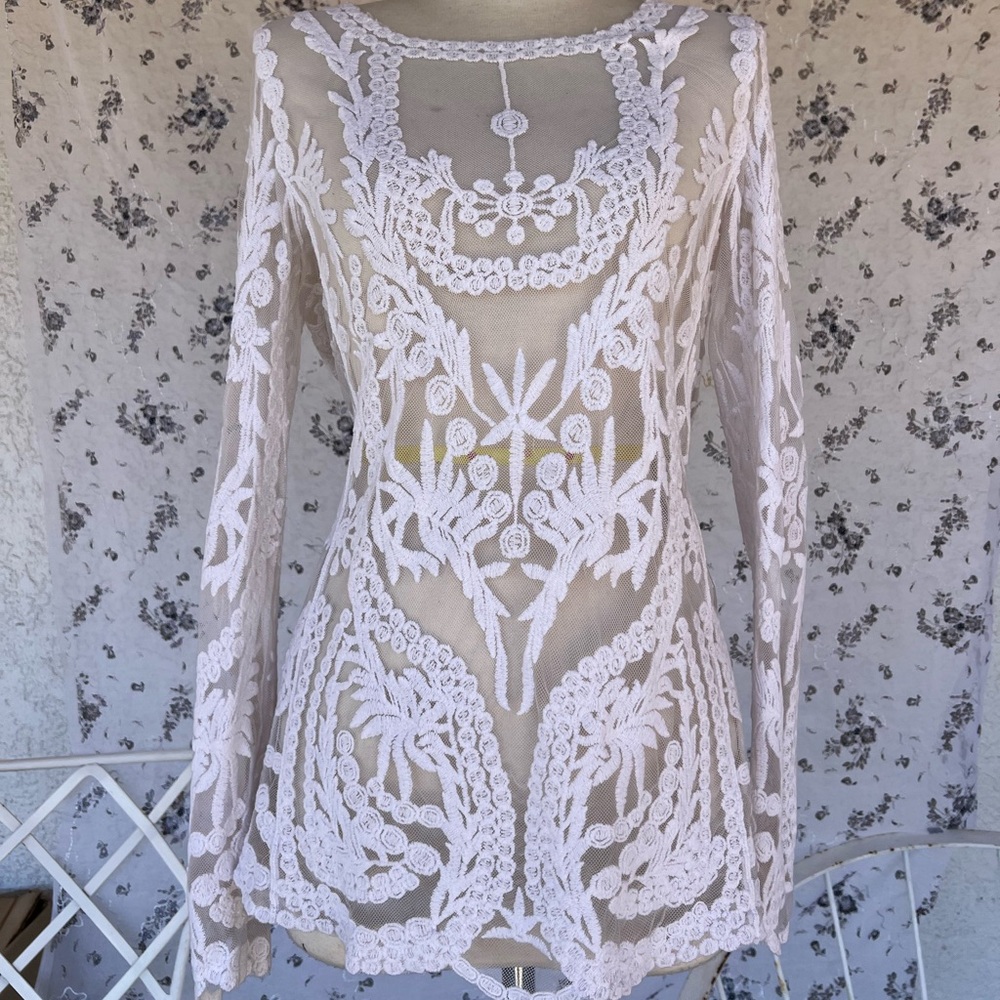 Mesh floral blouse